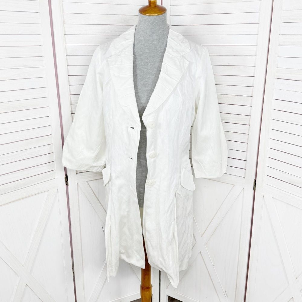 Cabi Jacket Women Medium Ivory‎ Artist Style Tunic Long Line Pleated Button #405